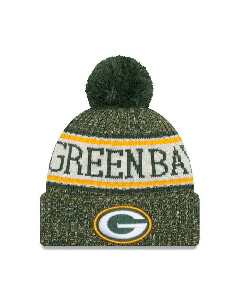 new era,green bay packers,2018,on field,cold weather,beanie,skullie,hat,headwear,sport,knit cap,clothing accessories