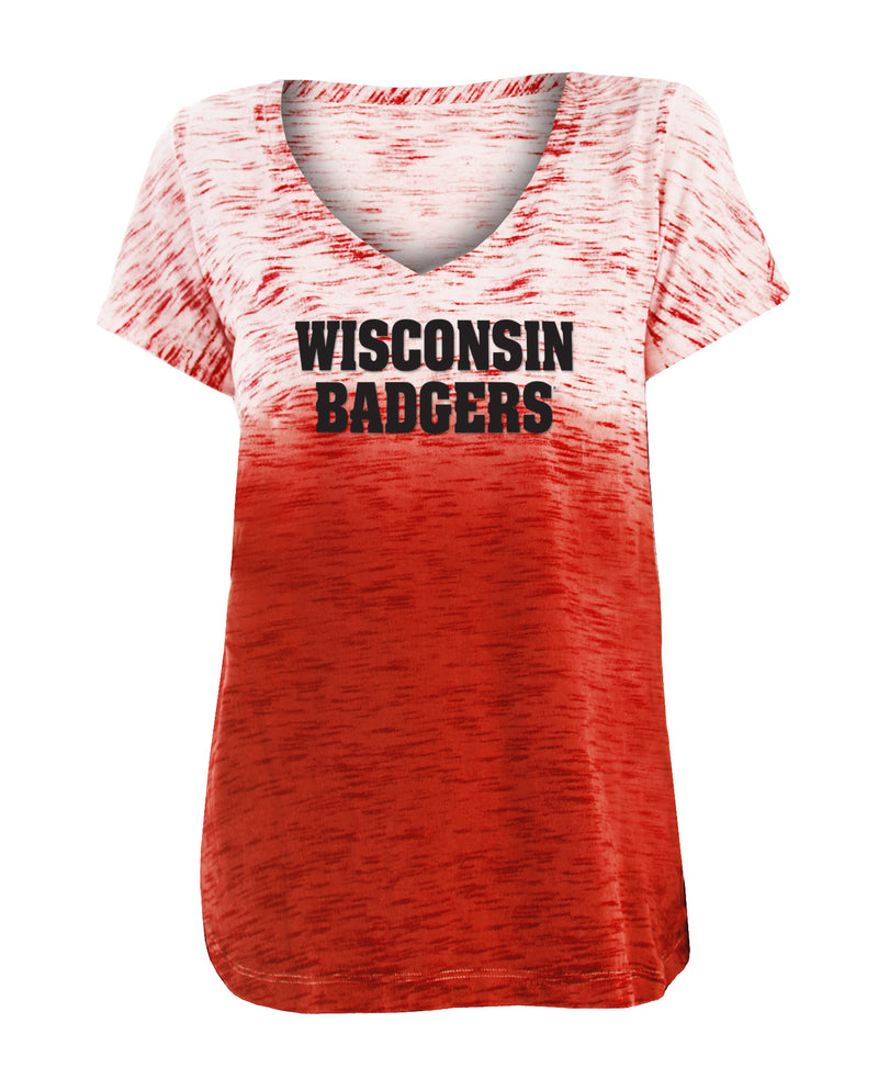 Wisconsin Badgers Dip Dye Gradient V-Neck Shirt