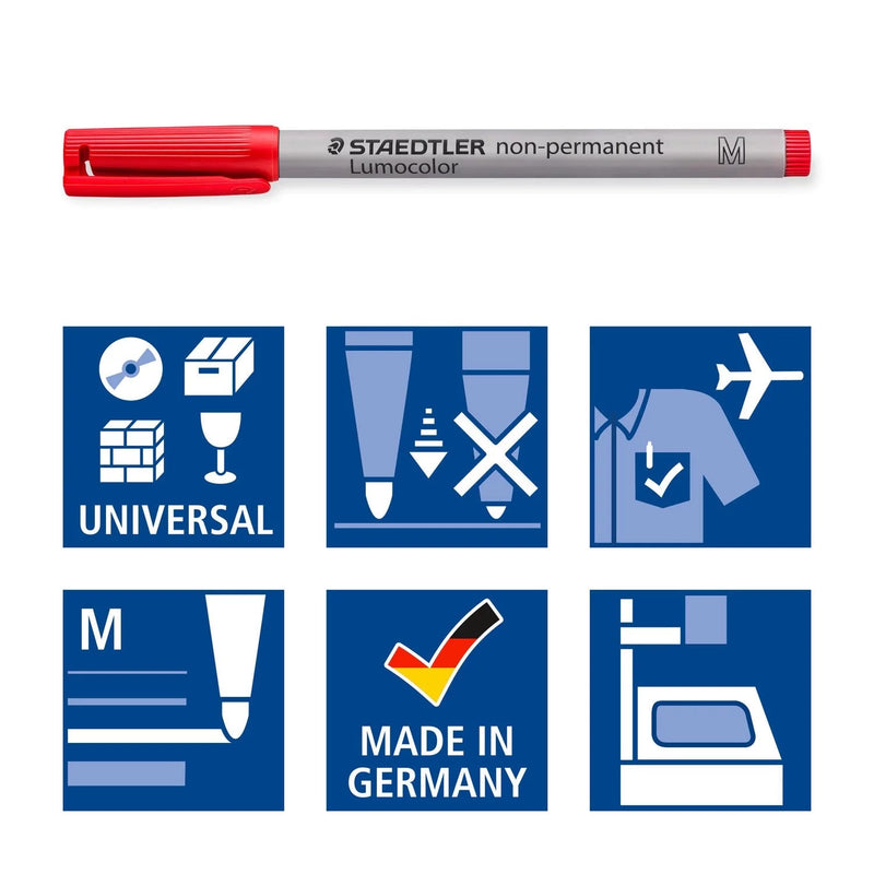 Staedtler Lumograph Wet Erase Marker Pens, Medium Tip, 4 Pack