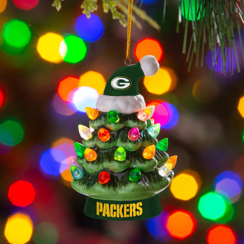 Green Bay Packers 4" LED Ceramic Christmas Tree Ornament with Team Santa Hat