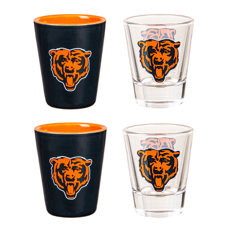 Chicago Bears 4-Piece Shot Glass Set, Ceramic and Glass, 2 oz.