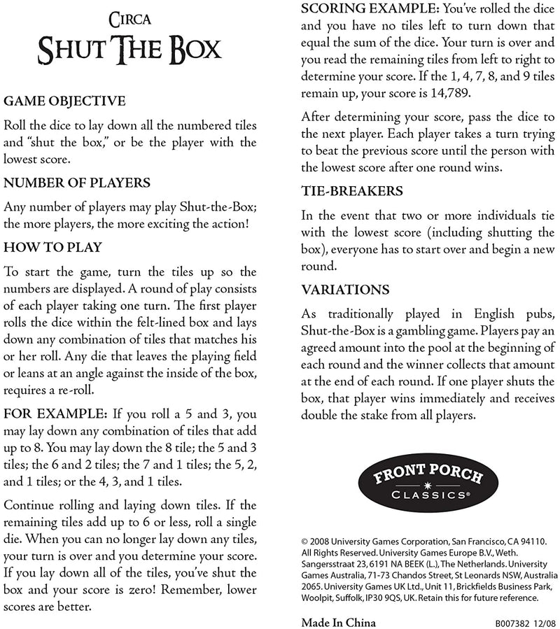 Circa Shut-the-Box Game