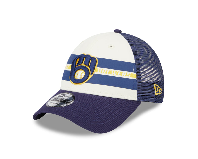 Milwaukee Brewers Team Stripes 9FORTY Adjustable Trucker Snapback, One Size