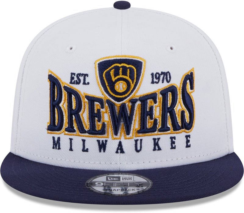 Milwaukee Brewers Crest 9FIFTY Snapback Hat, White, One Size
