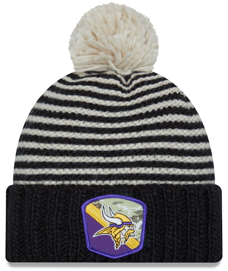 Minnesota Vikings 2023 Salute to Service Knit Hat with Pom, Black, One Size