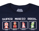 Super Mario Bros. Men's 16 Character Pixel Grid Boxes Graphic T-Shirt (Medium)
