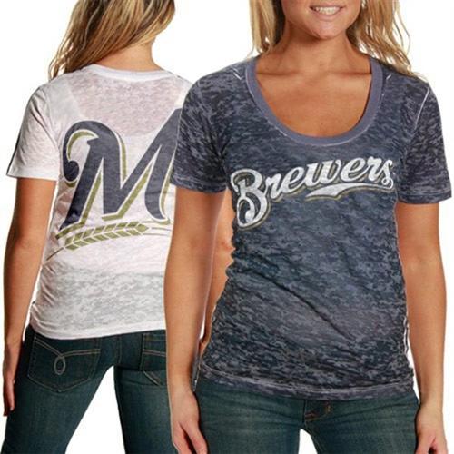 Milwaukee Brewers 2-Tone Superfan Ladies Sublimated Sheer Burnout Shirt