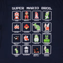Super Mario Bros. Men's 16 Character Pixel Grid Boxes Graphic T-Shirt (Medium)