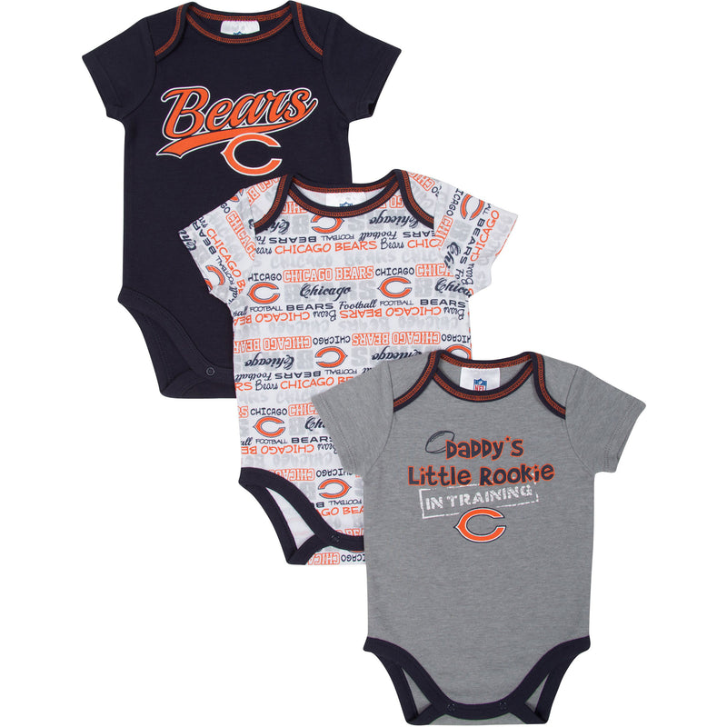 Chicago Bears Short Sleeve Infant Bodysuit - 3 Pack