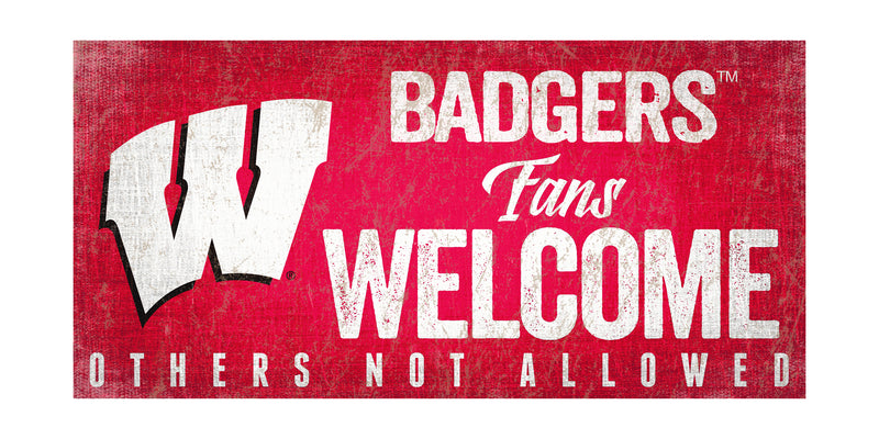 Wisconsin Badgers Fans Welcome 12" x 6" Distressed Sign