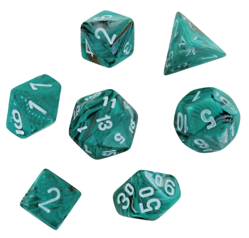 Marble Oxi-Copper/white Mini-Polyhedral 7-Dice Set