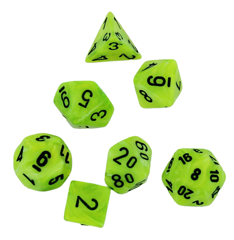 Chessex Vortex Bright Green/black Mini-Polyhedral 7-Dice Set