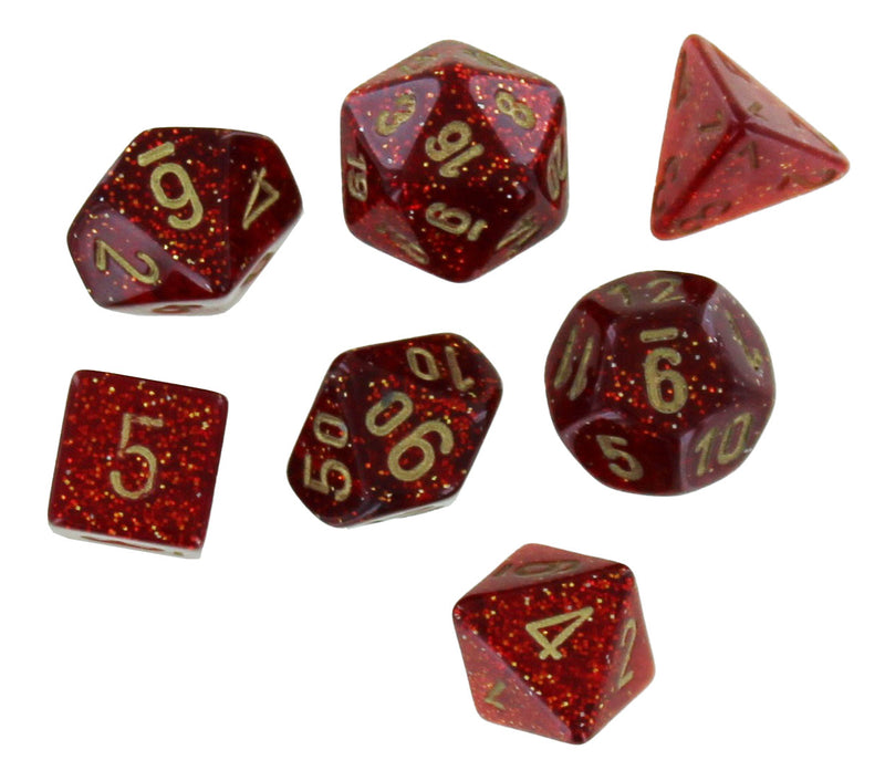 Chessex Glitter Ruby red/gold Mini-Polyhedral 7-Dice Set
