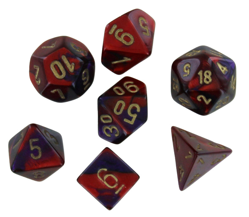 Gemini Purple-Red/gold Mini-Polyhedral 7-Dice Set