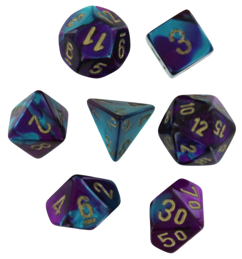 Gemini Purple-Teal/gold Mini-Polyhedral 7-Dice Set