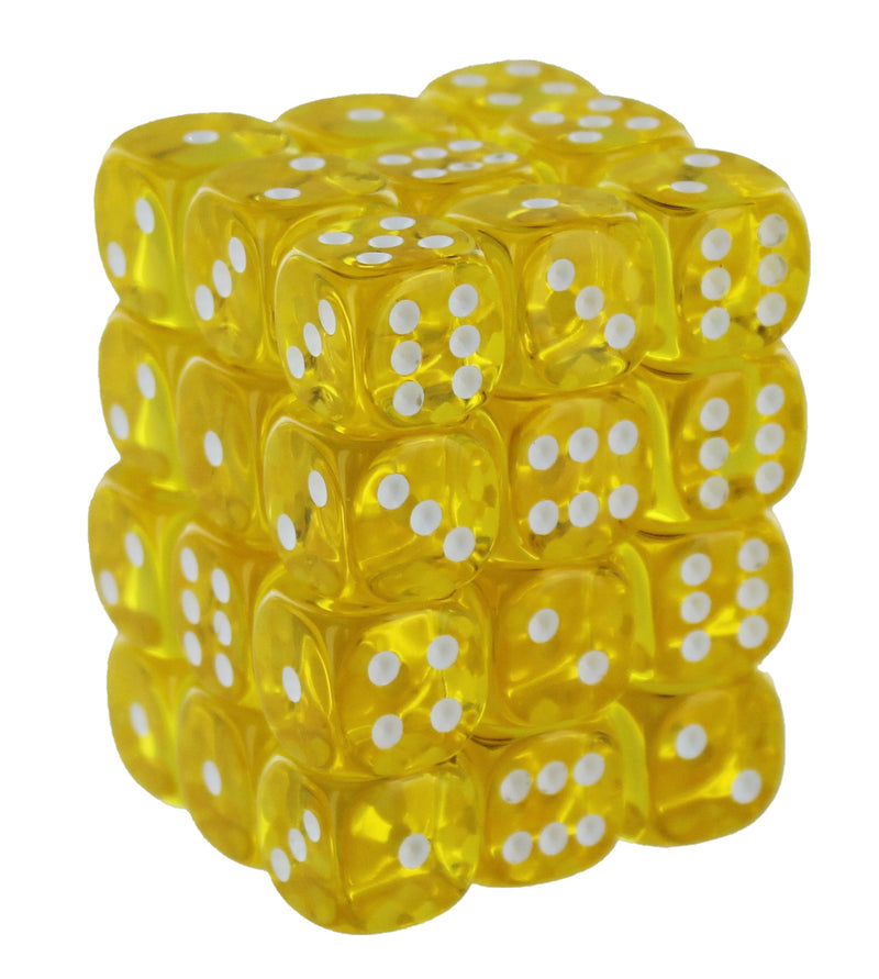 Translucent Yellow/white 12mm d6 Dice Block (36 dice)