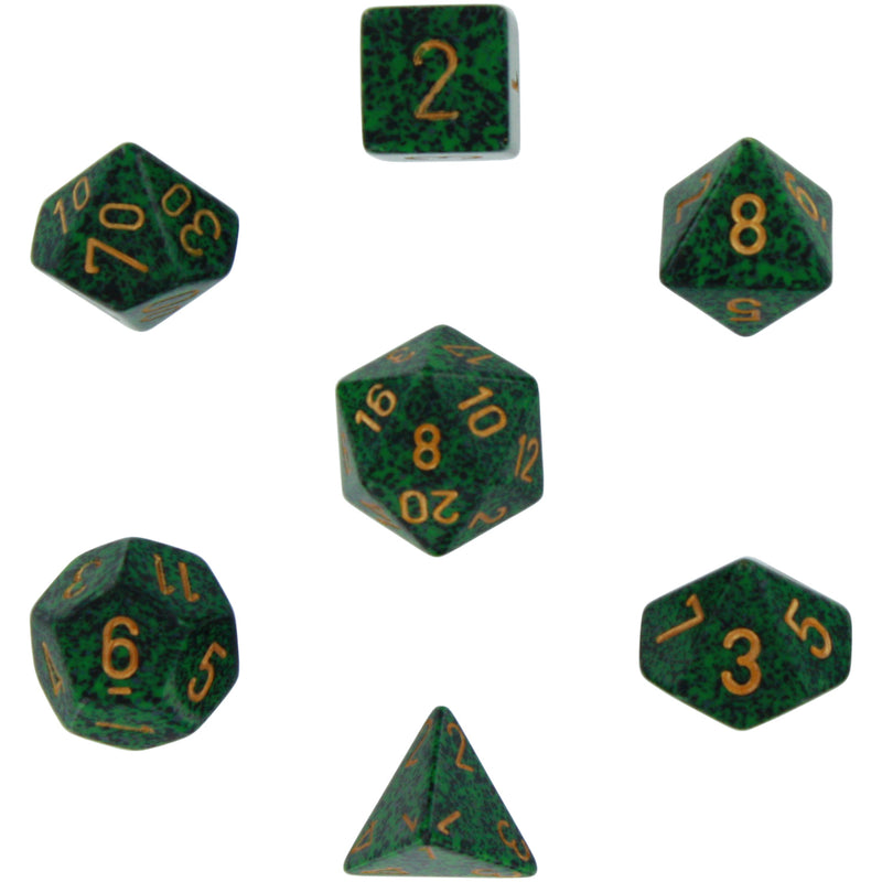 Polyhedral 7-Die Speckled Dice Set - Golden Recon