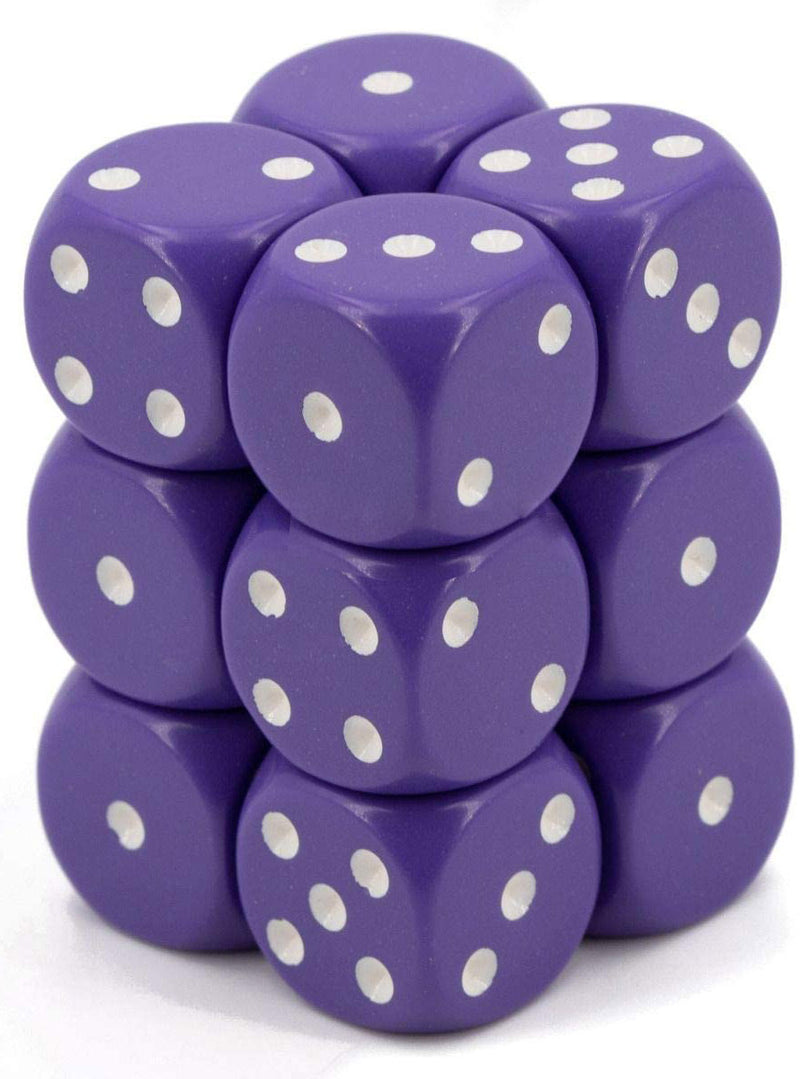 Chessex 25607 Opaque Purple With White - 16 mm Six Sided Dice Set Of 12