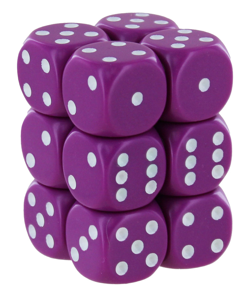 Opaque Light Purple/white 16mm d6 Dice Block (12 dice)