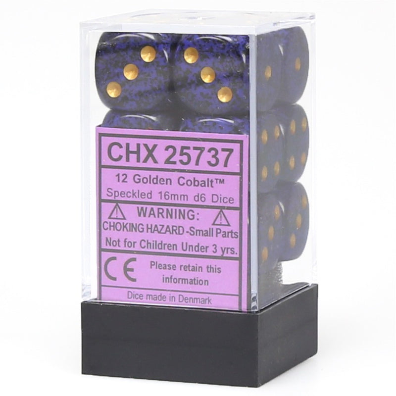 Chessex Speckled Golden Cobalt 16mm d6 Dice Block (12 Dice)