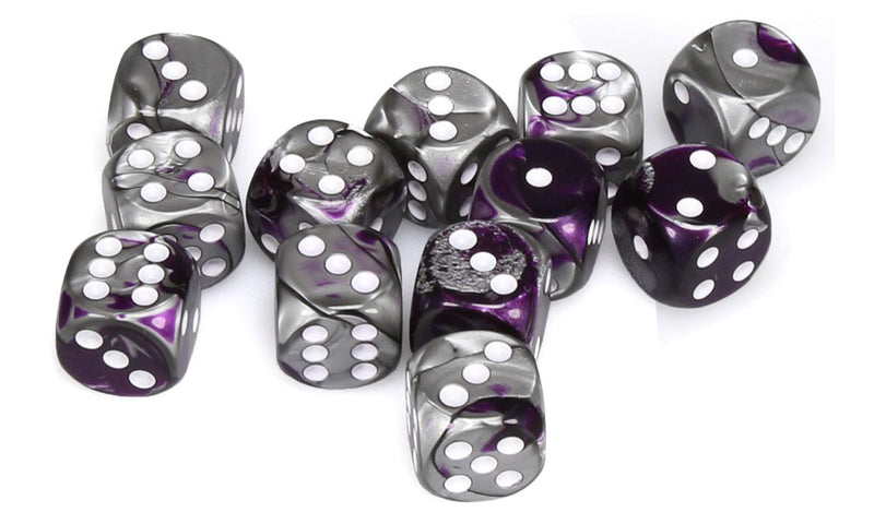 Chessex Gemini Purple-Steel/White 16mm Dice Block (12)