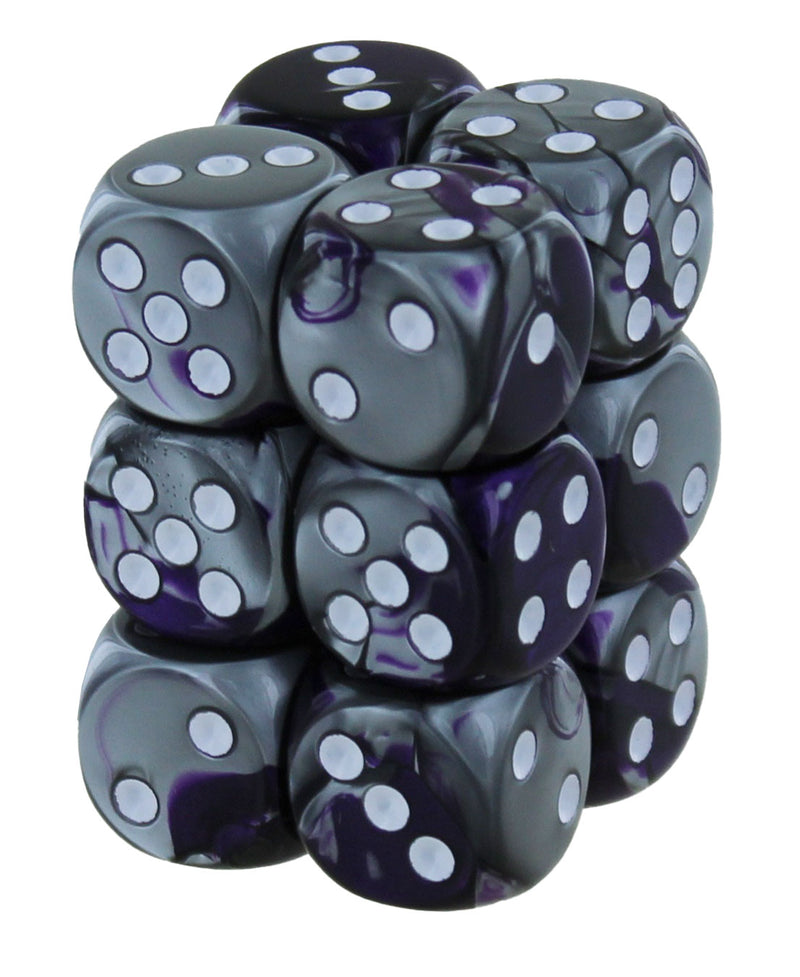 Chessex Gemini Purple-Steel/White 16mm Dice Block (12)