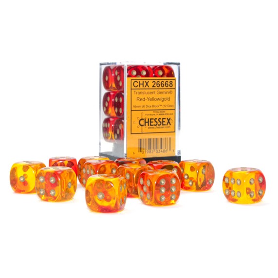 Chessex Gemini Translucent Red-Yellow/gold 16mm d6 Dice Block