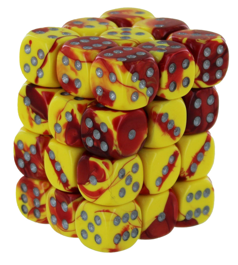 Gemini Red-Yellow/silver 12mm d6 Dice Block (36 dice)