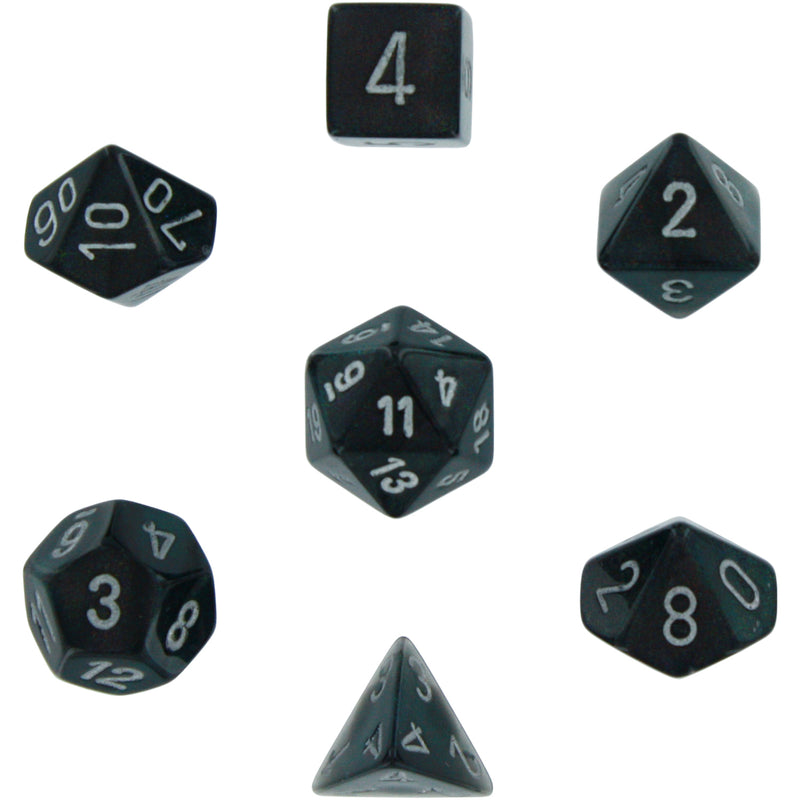 Polyhedral 7-Die Borealis Dice Set - Smoke with Silver
