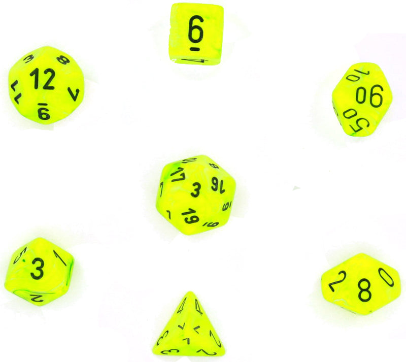 Chessex Dice: Polyhedral 7-Die Vortex Dice Set - BRIGHT Green with Black