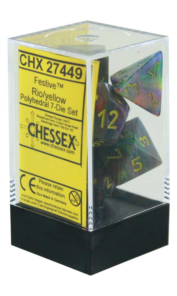 Chessex Polyhedral 7-Die Festive Dice Set - Rio/Yellow