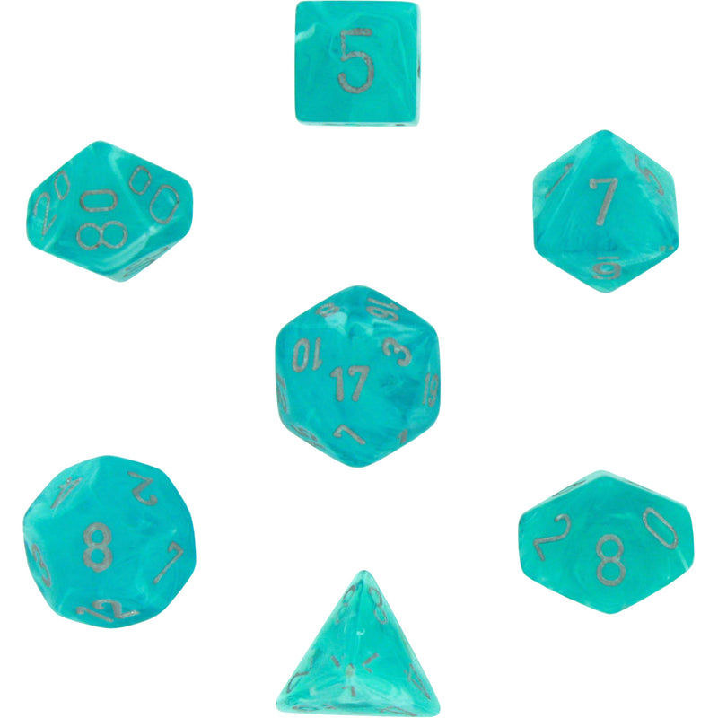 Polyhedral 7-Die Cirrus Dice Set - Aqua with Silver