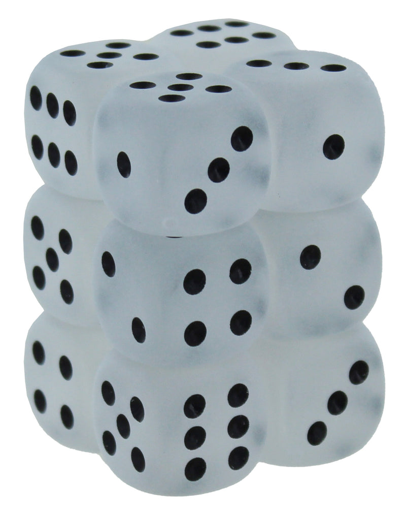Frosted Clear/black 16mm d6 Dice Block (12 dice)