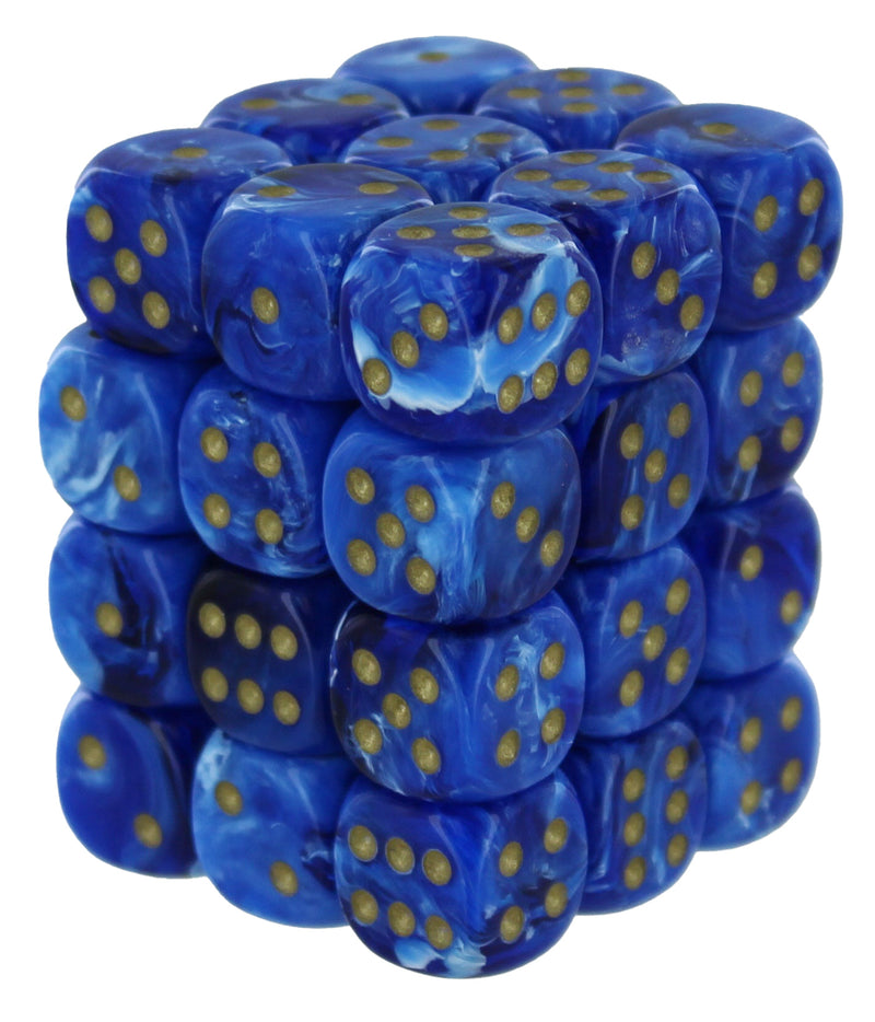 Vortex Blue/gold 12mm d6 Dice Block (36 dice)