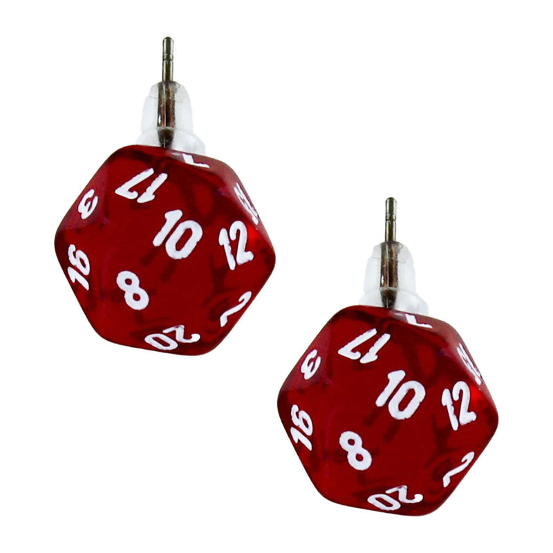 Mini-Polyhedral d20 Stud Earrings: Translucent Red/white
