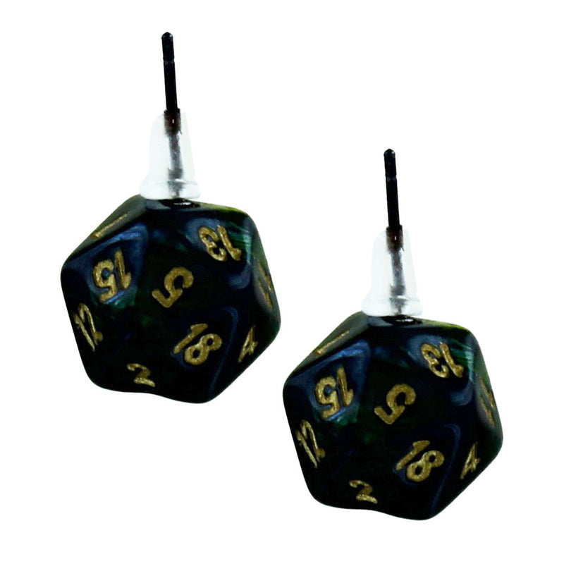 Mini-Polyhedral d20 Stud Earrings: Scarab Jade/gold