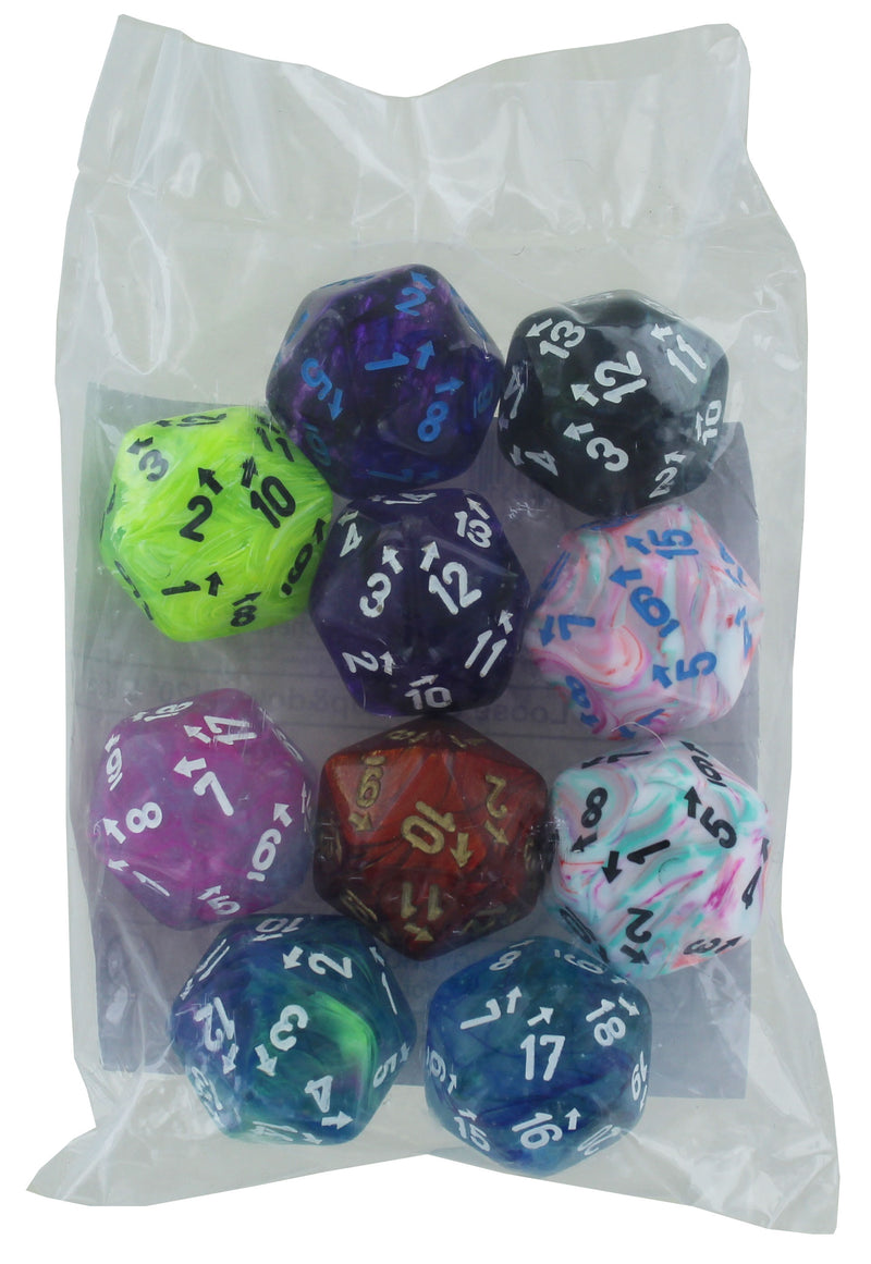 Bag of 10 Assorted Countup&Down d20 Dice