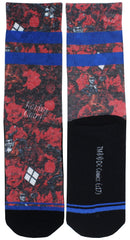 DC Comics Harley Quinn Floral Juniors Sublimated Crew Socks, 9-11