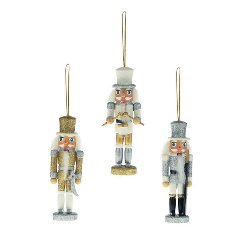 5-Inch Silver and Gold Nutcracker Ornaments, 3 Piece Set