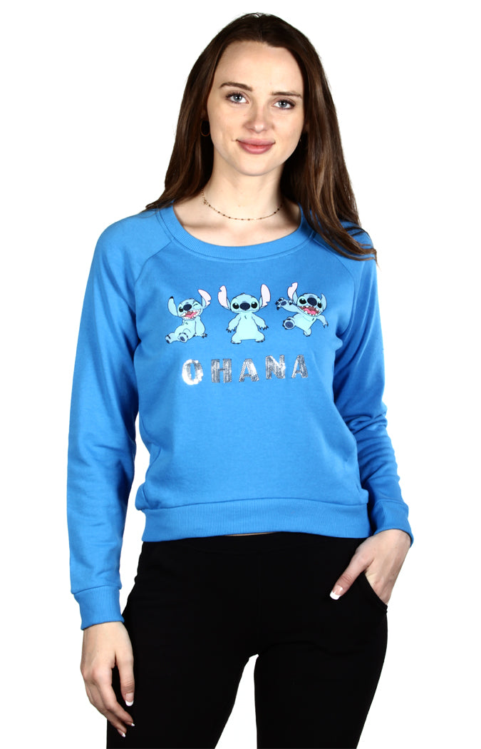 Disney Stitch Ohana Sequin Patch Junior's Sweatshirt