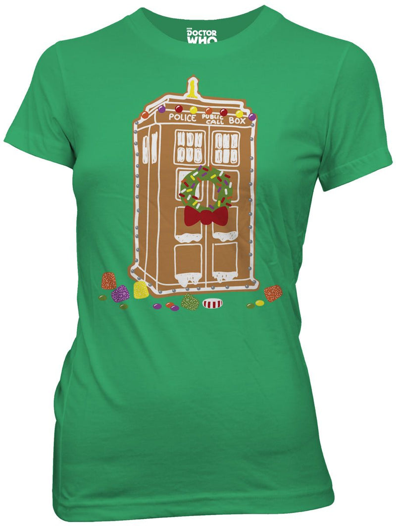Doctor Who Gingerbread TARDIS Juniors Green T-Shirt