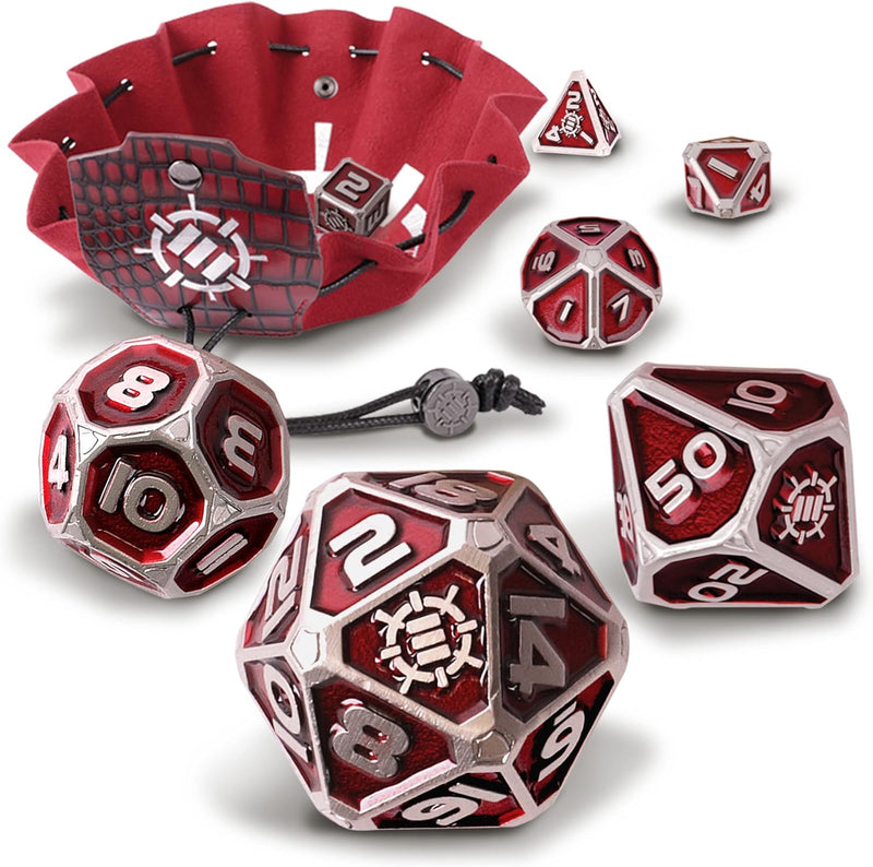 Enhance Enamel Dice With Pouch, Red