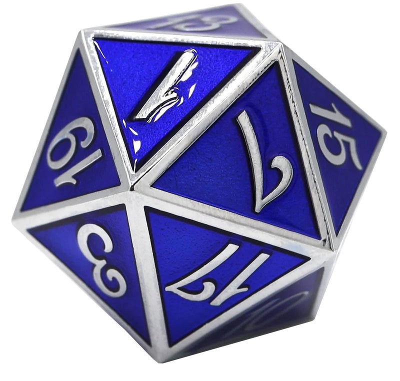 35mm Metal d20 - Silver with Sapphire