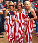 Adult Red & White Striped Game Bibs Overalls