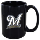 Milwaukee Brewers Metal Emblem Ceramic Mug, 15oz, Navy