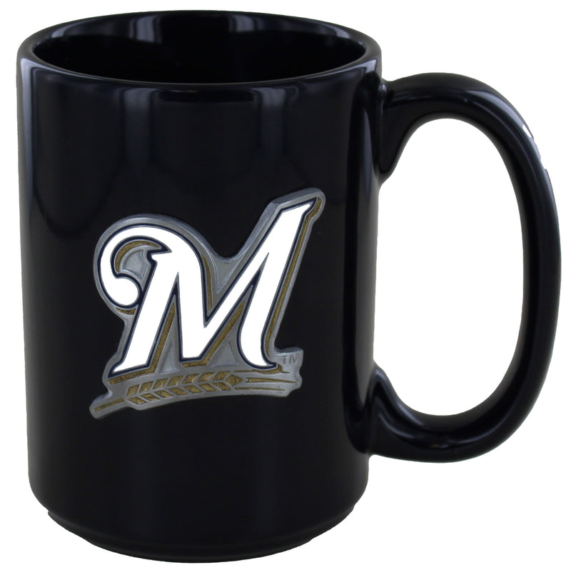 Milwaukee Brewers Metal Emblem Ceramic Mug, 15oz, Navy