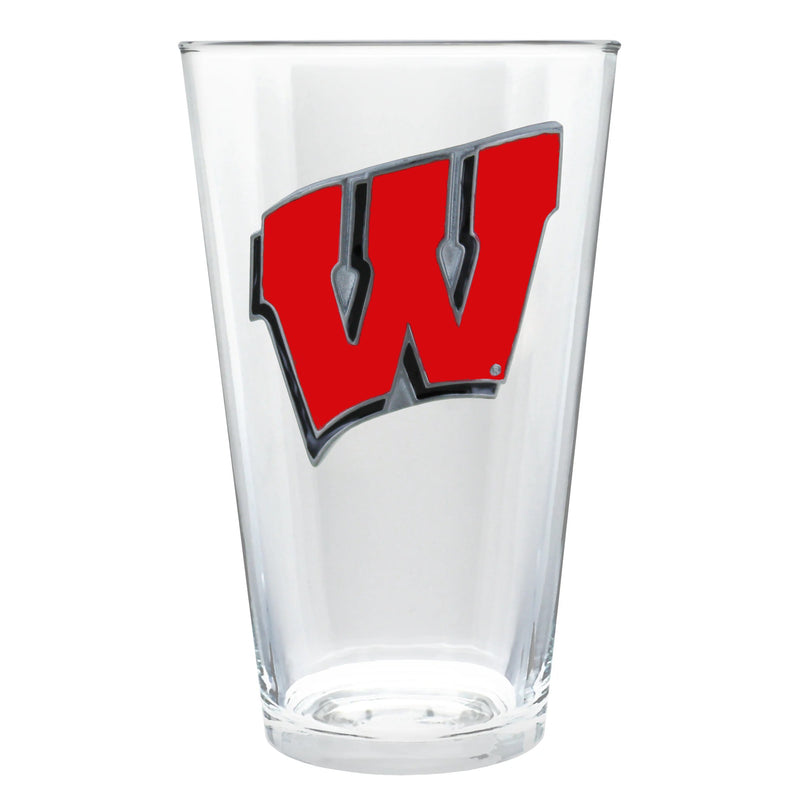 Wisconsin Badgers 16oz Pint Glass w/ Metal Emblem