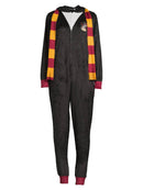 Harry Potter Gryffindor Hooded One Piece Women's Union Suit, Black