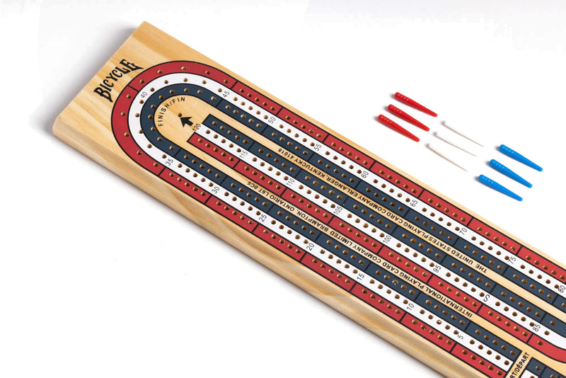 Bicycle 3-Track Color Coded Wooden Cribbage Board