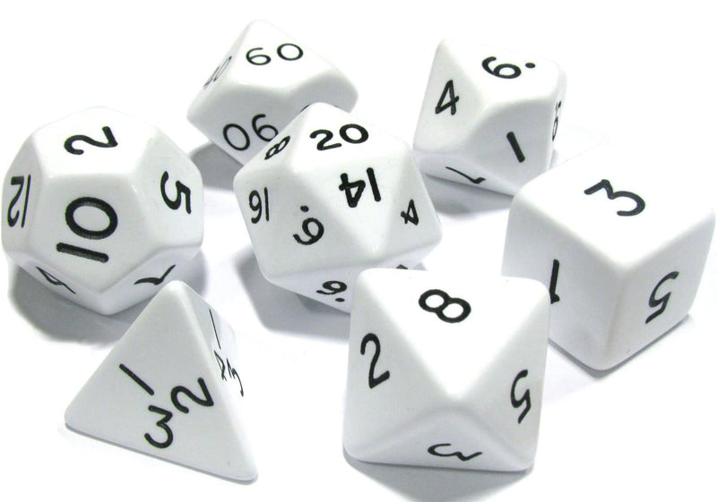 White Jumbo Size 7 Pc Polyhedral Dice Set D4, D6, D8, 2xd10, D12, D20